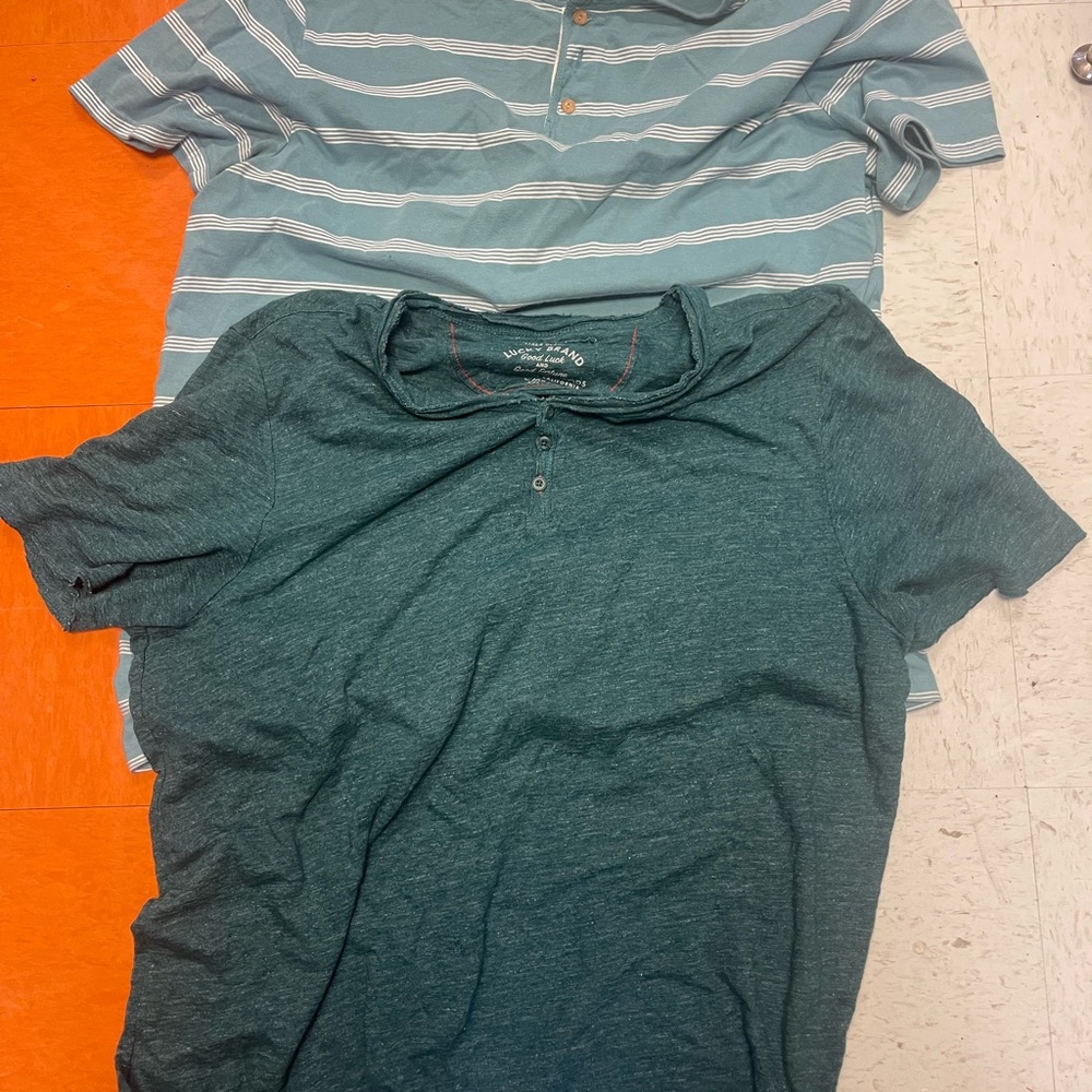 Xxl Lucky Brand Shirt Sleeve Shirts Lot Of 2 Green Solid And Striped
